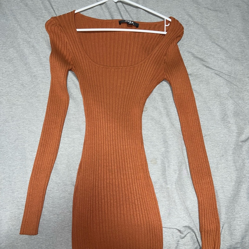 Copper Long-sleeve bodycon midi dress, size S, worn once
